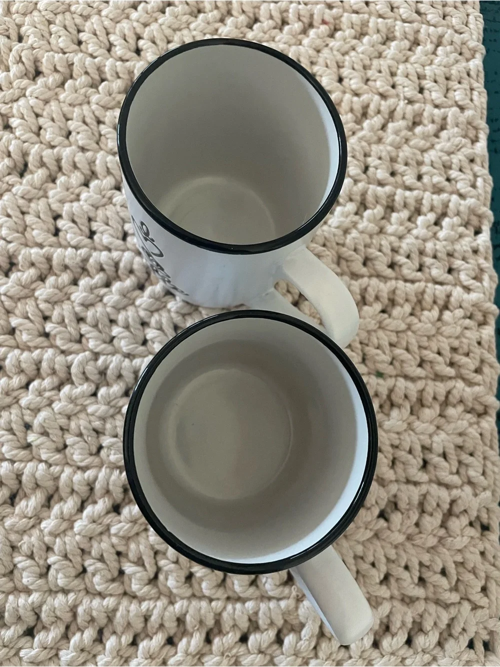 White 'Latte' Ceramic Coffee Mug with Black Trim - Set of 2